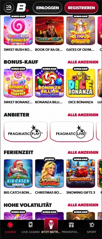 Betista Casino review for German players – mobile casino lobby view